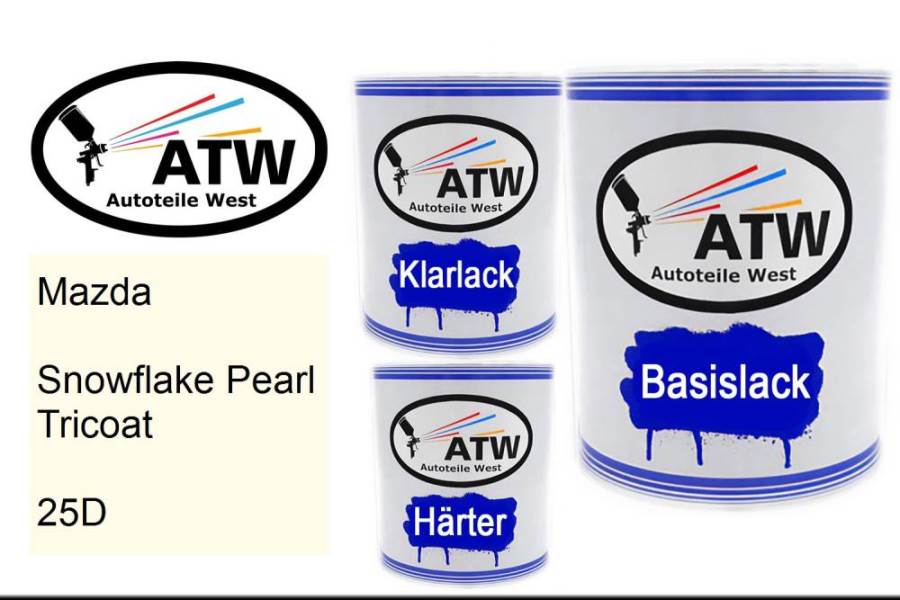 Mazda, Snowflake Pearl Tricoat, 25D: 1L Lackdose + 1L Klarlack + 500ml Härter - Set, von ATW Autoteile West.